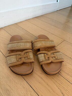 Sam Edelman Raffia Double Strap Slide Sandals Tan Size 9